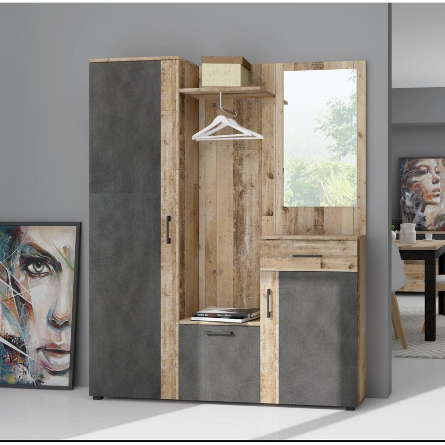 Garderobewand met spiegel NOLAN bruin/grafiet