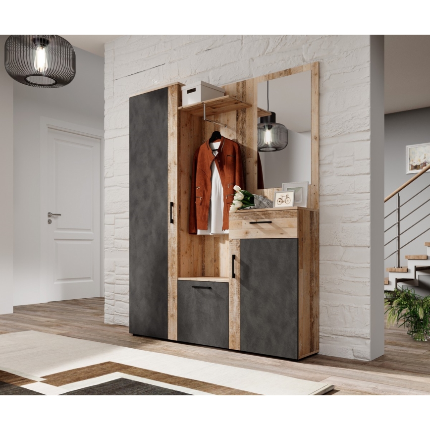 Garderobewand met spiegel NOLAN bruin/grafiet