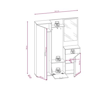 Garderobewand met spiegel NOLAN bruin/grafiet