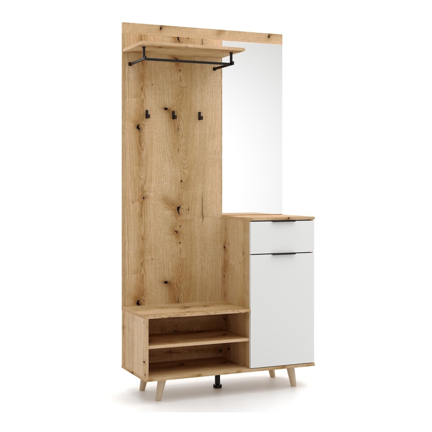 Garderobewand met spiegel SVEN, bruin/wit