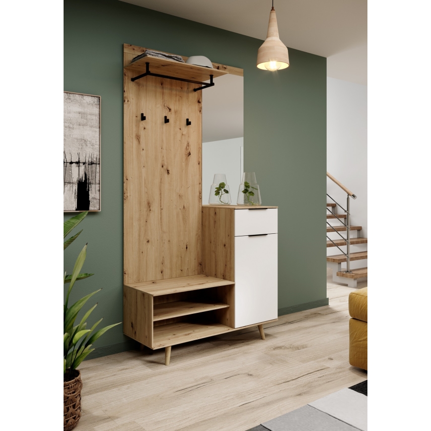 Garderobewand met spiegel SVEN, bruin/wit