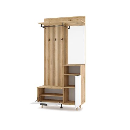 Garderobewand met spiegel SVEN bruin/wit