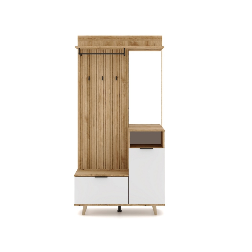 Garderobewand met spiegel SVEN bruin/wit