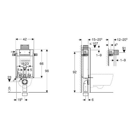 Geberit 110.010.00.1 - Inbouwmodule voor hangend toilet Kombifix 98 cm