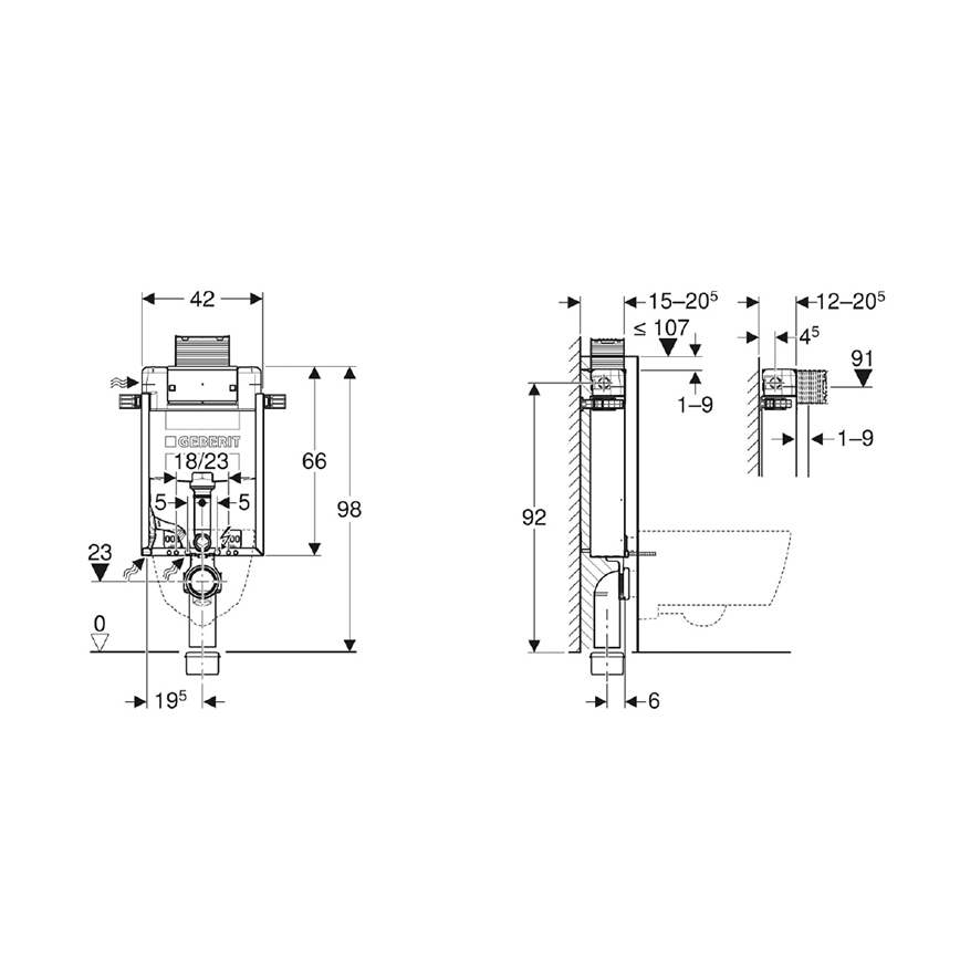 Geberit 110.010.00.1 - Inbouwmodule voor hangend toilet Kombifix 98 cm