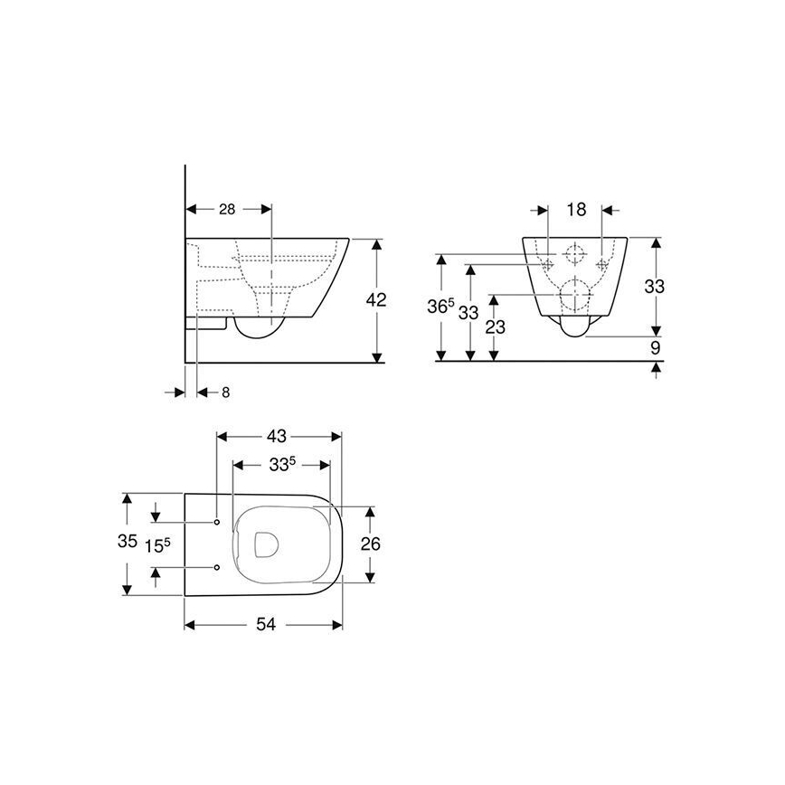 Geberit 500.208.01.1 - Wandcloset Rimfree Smyle Square keramiek/wit
