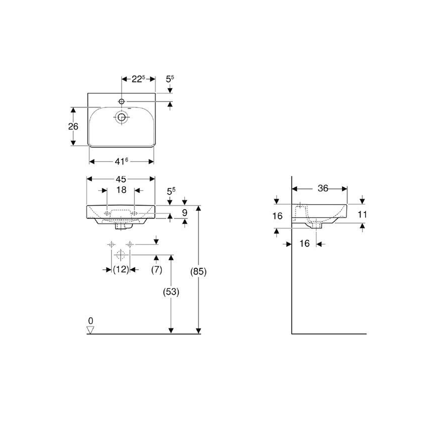Geberit 500.222.01.1 - Hangend wastafel Smyle Square 45x36 cm keramiek/wit