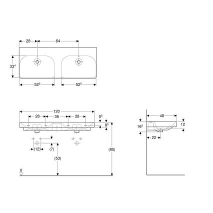 Geberit 500.224.01.1 - Wandhangende dubbele wastafel Smyle Square 120x48 cm keramiek/wit