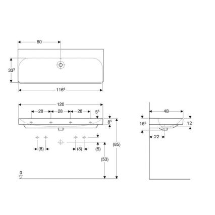 Geberit 500.225.01.1 - Wandhangende dubbele wastafel Smyle Square 120x48 cm keramiek/wit