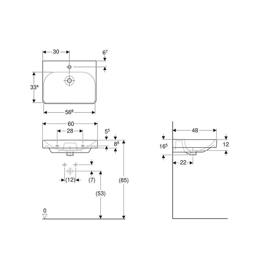 Geberit 500.229.01.1 - Wandgemonteerde wastafel Smyle Square 60x48 cm keramiek/wit