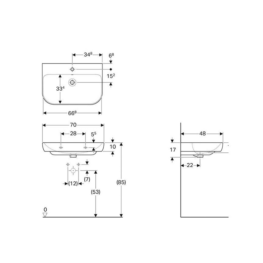 Geberit 500.248.01.1 - Hangende wastafel Smyle 70x48 cm keramiek/wit
