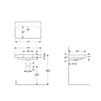 Geberit 500.249.00.2 - Wandhangend wastafel Smyle Square 75x48 cm keramiek/wit