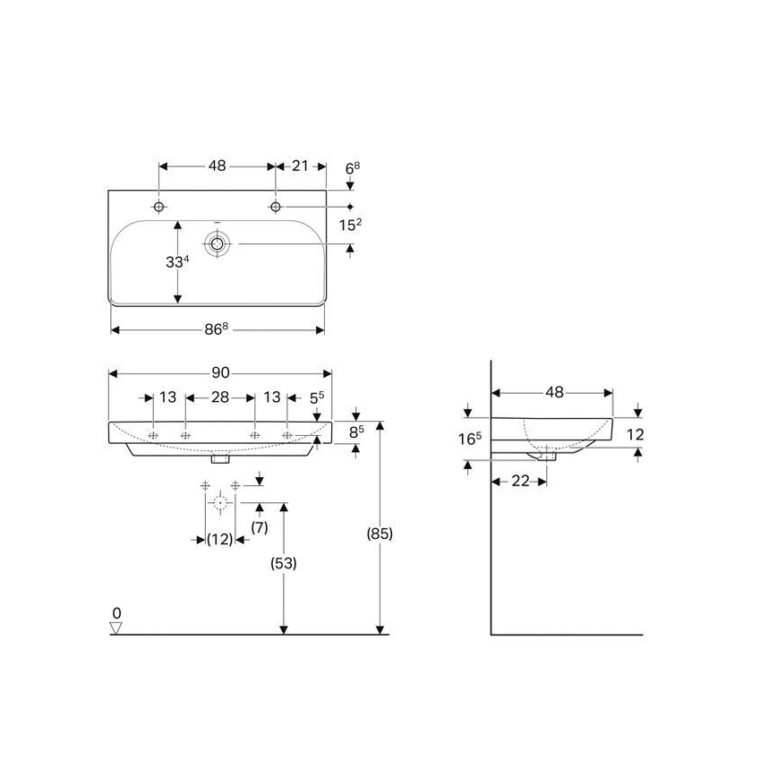 Geberit 500.252.01.1 - Wandgemonteerde dubbele wastafel Smyle Square 90x48 cm keramiek/wit