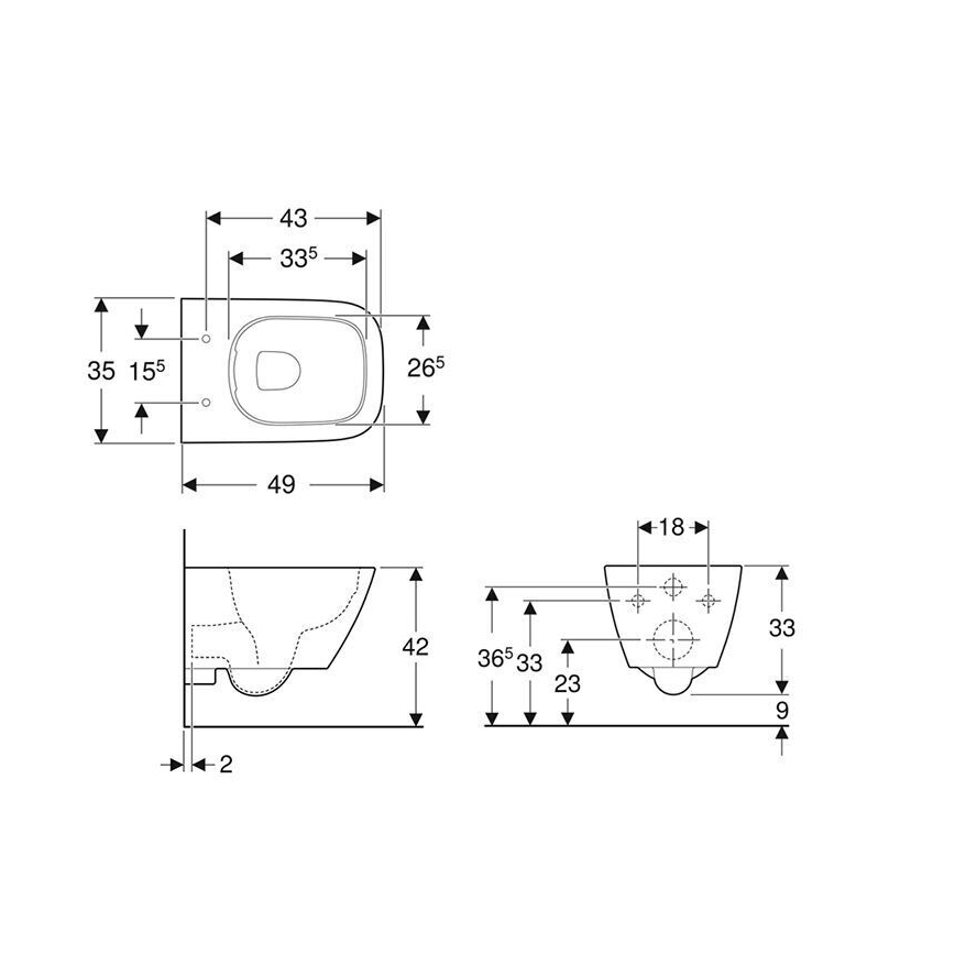 Geberit 500.379.01.1 - Hangend toilet Rimfree Smyle Square, keramiek/wit
