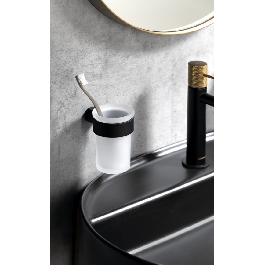 Gedy - Muur-mounted toothbrush houder PIRENEI melkachtig glas/zwart