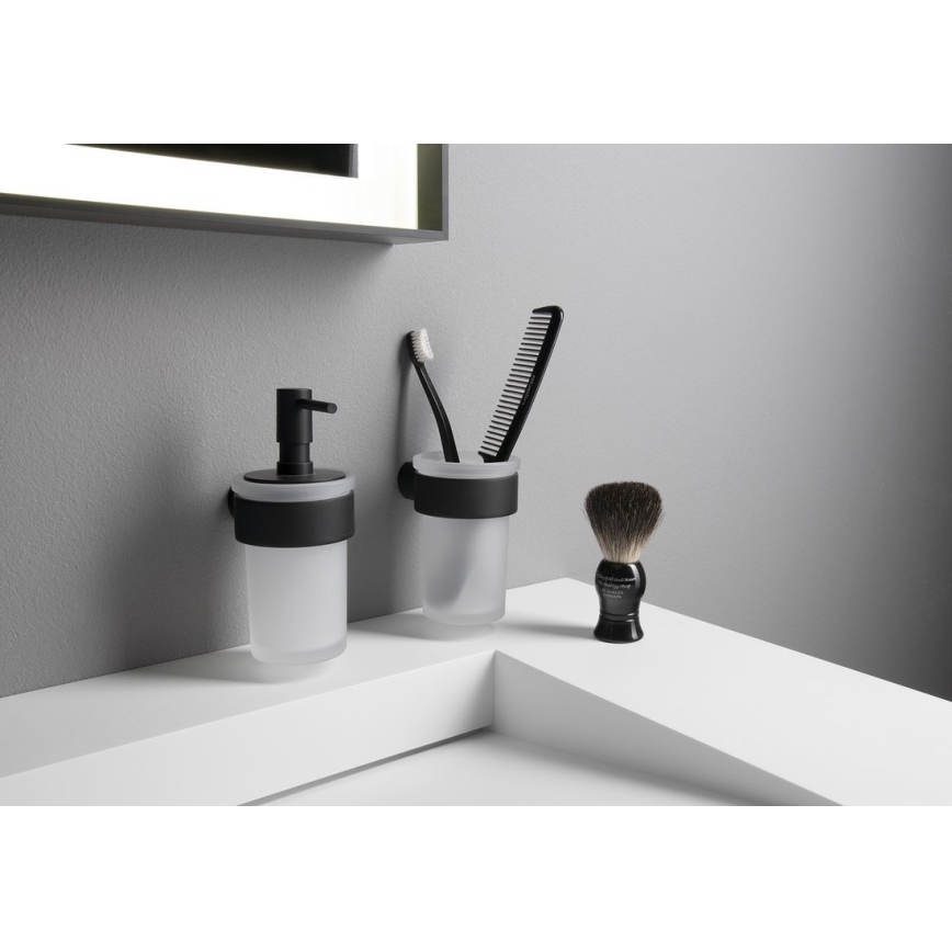 Gedy - Muur-mounted toothbrush houder PIRENEI melkachtig glas/zwart