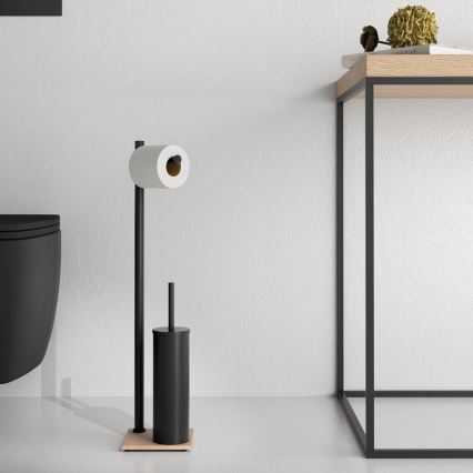 Gedy - Staande wc-borstel met toiletrolhouder TRILLY mat zwart/bamboe