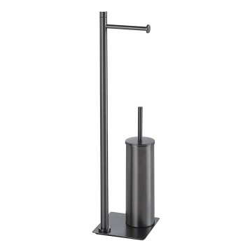 Gedy - Staande WC-borstel met toiletrolhouder TRILLY, metallic grijs