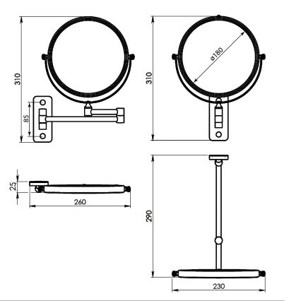 Gedy - Wandgemonteerde make-upspiegel GAIA mat zwart