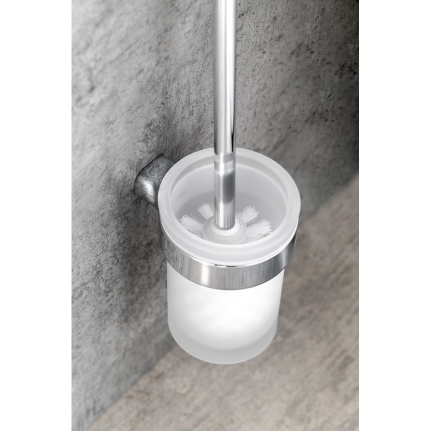 Gedy - Wandgemonteerde toiletborstel PIRENEI glanzend chroom/glas satijn