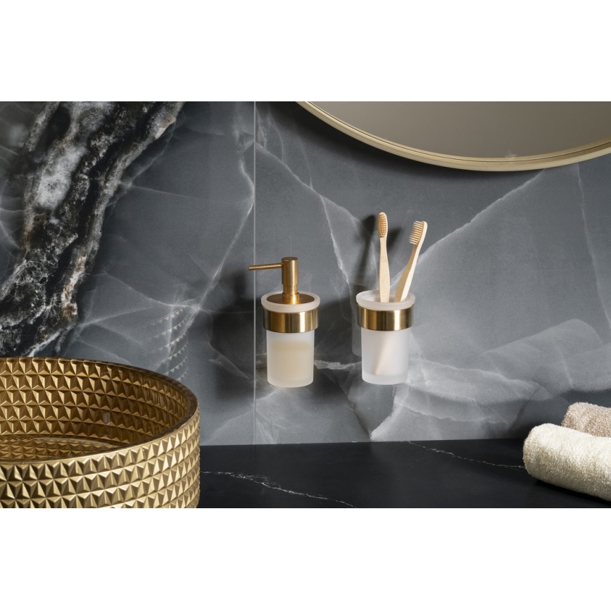 Gedy - Wandgemonteerde zeepdispenser PIRENEI 110 ml opaalglas/mat goud