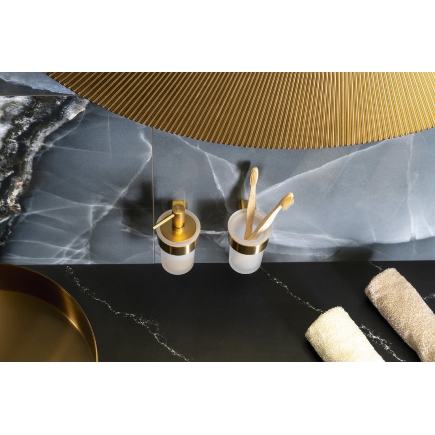 Gedy - Wandgemonteerde zeepdispenser PIRENEI 110 ml opaalglas/mat goud
