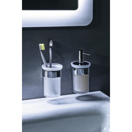 Gedy - Zeepdispenser voor aan de muur PIRENEI 110 mm melkachtig glas/glanzend chroom