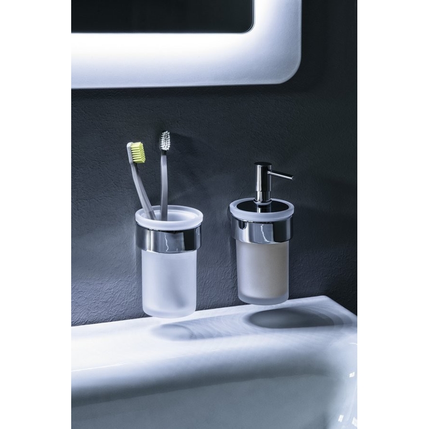 Gedy - Zeepdispenser voor aan de muur PIRENEI 110 mm melkachtig glas/glanzend chroom