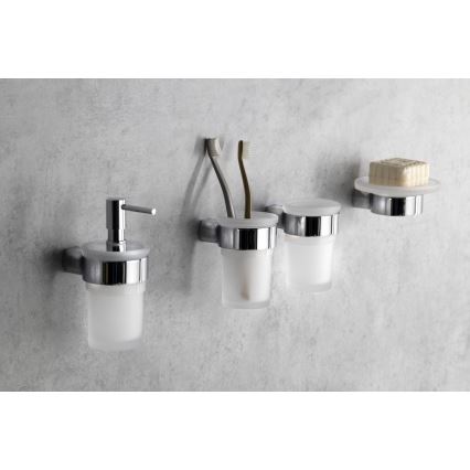 Gedy - Zeepdispenser voor aan de muur PIRENEI 110 mm melkachtig glas/glanzend chroom