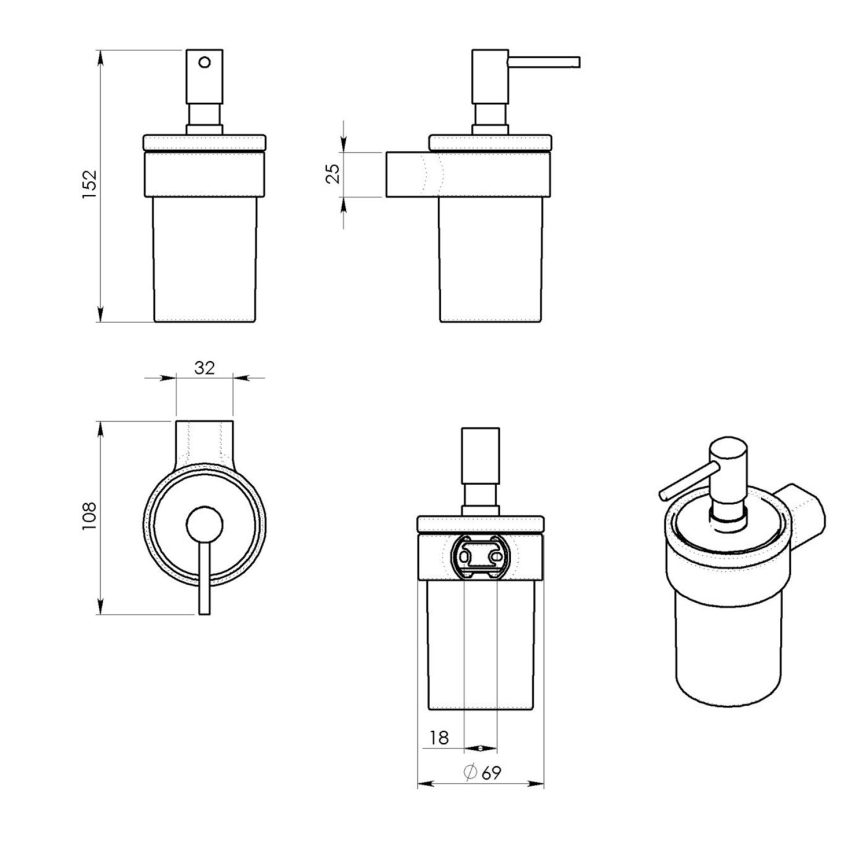 Gedy - Zeepdispenser voor aan de muur PIRENEI 110 mm melkachtig glas/glanzend chroom