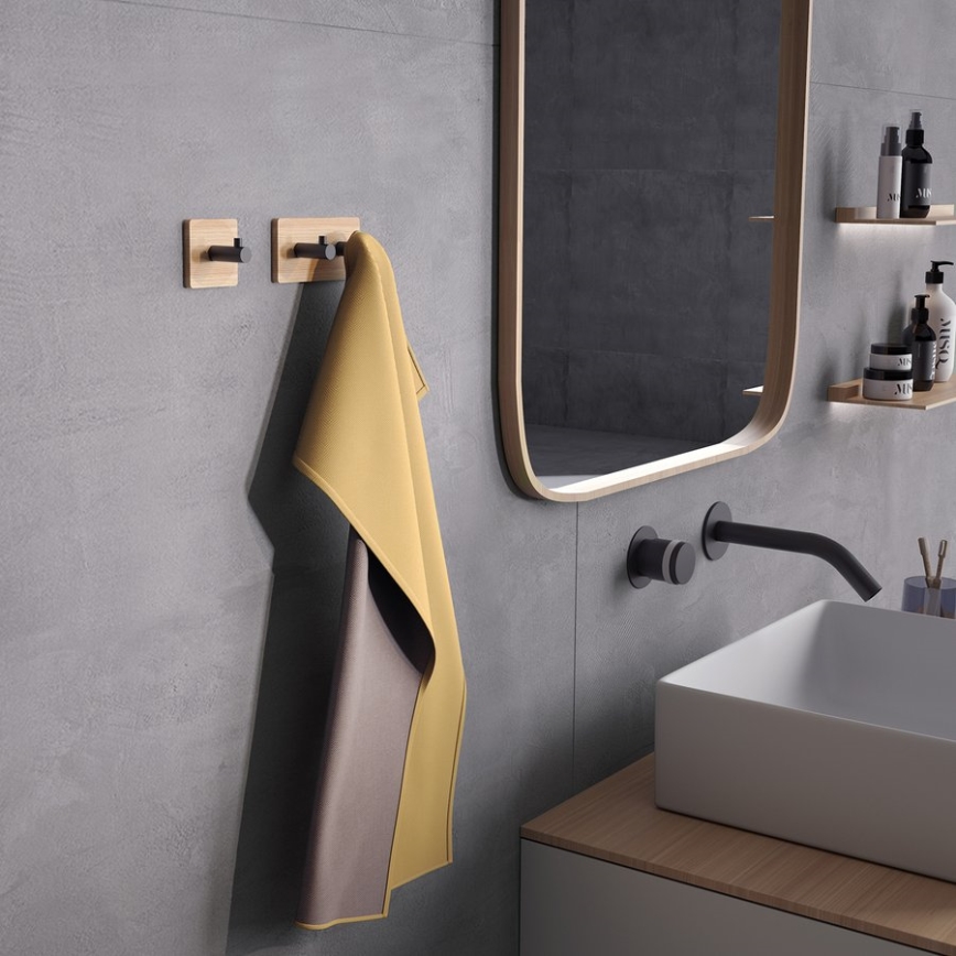 Gedy - Zelfklevend wand handdoek hanger HIMALAYA zwart/bamboe