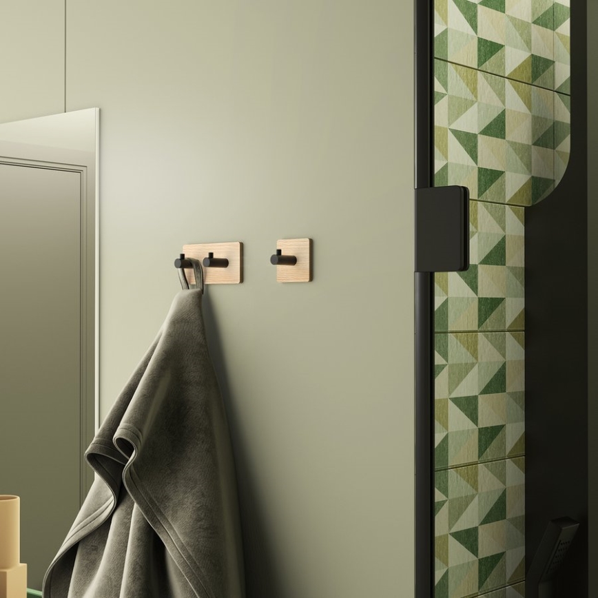 Gedy - Zelfklevend wand handdoek hanger HIMALAYA zwart/bamboe