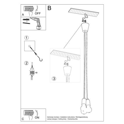 Gele lampen aan koord DIEGO 3xE27 / 60W / 230V