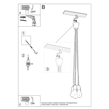 Gele lampen aan koord DIEGO 5x E27 / 60W / 230V