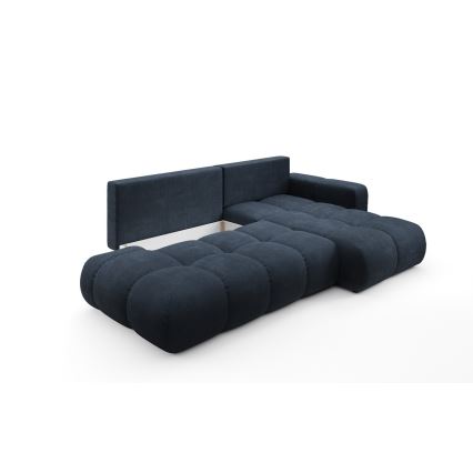 L-vormige gestoffeerde hoekbank met slaapfunctie en opbergruimte ALMADA, rechts, blauw