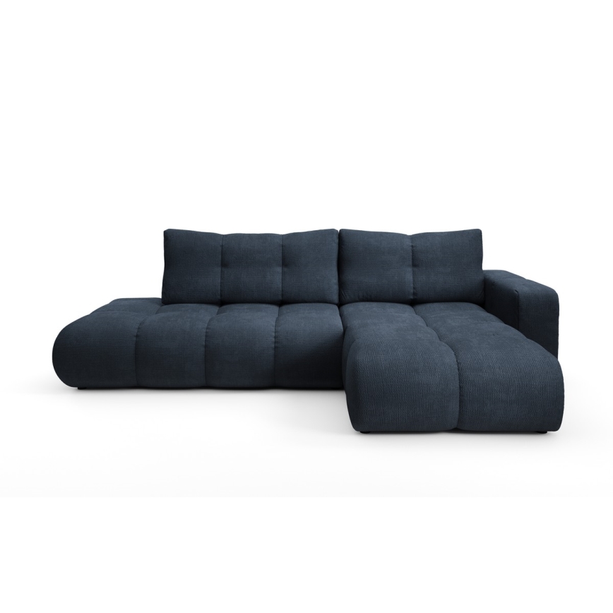 L-vormige gestoffeerde hoekbank met slaapfunctie en opbergruimte ALMADA, rechts, blauw