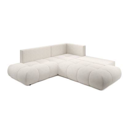 Uitschuifbare L-vormige gestoffeerde hoekbank ALMADA, rechts, met opbergruimte, beige