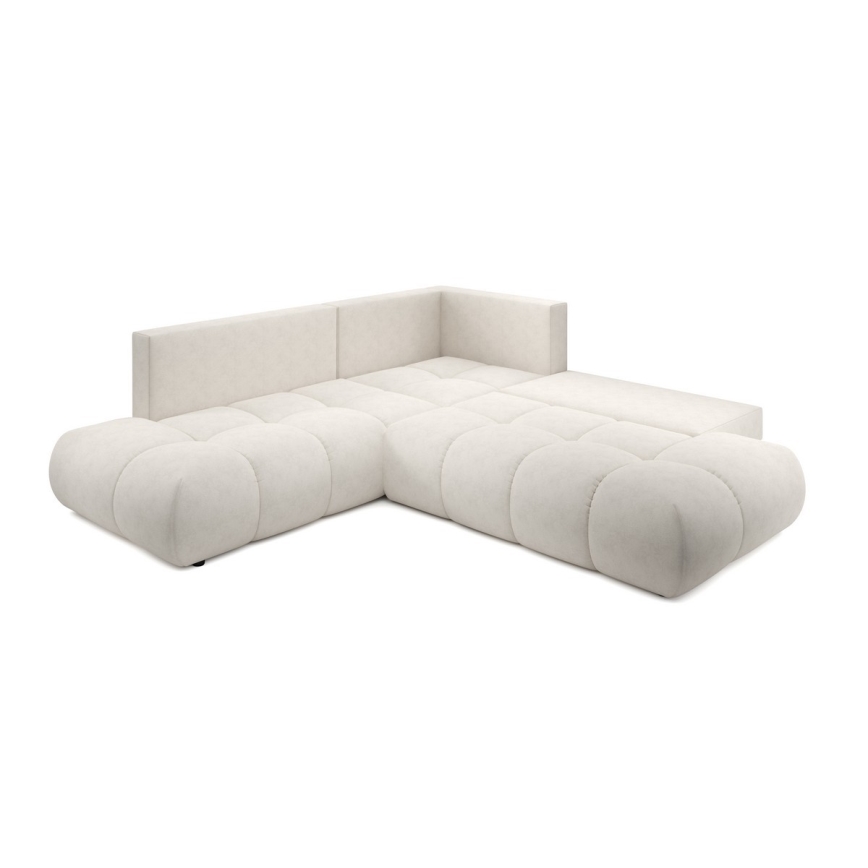 Uitschuifbare L-vormige gestoffeerde hoekbank ALMADA, rechts, met opbergruimte, beige