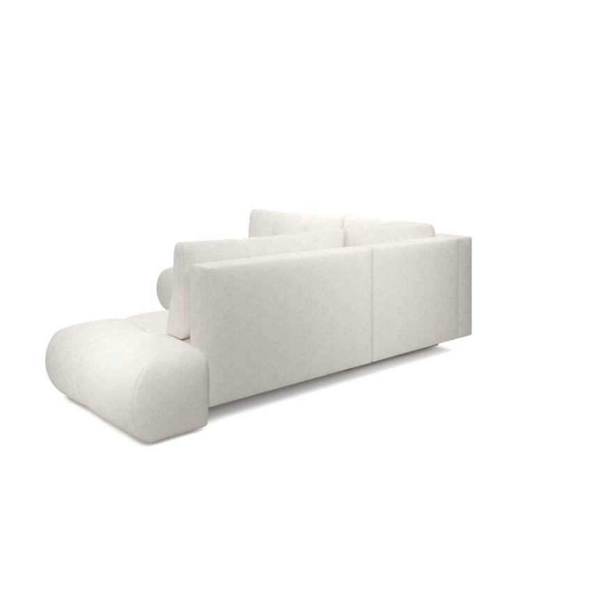 Uitschuifbare L-vormige gestoffeerde hoekbank ALMADA, rechts, met opbergruimte, beige