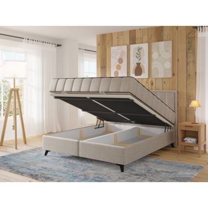 Gestoffeerd bed met matrassen en topmatras, met opbergruimte ALICIA 140x200 cm beige