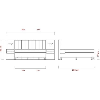 Gestoffeerd bed met matrassen en topmatras, met opbergruimte ALICIA 140x200 cm beige