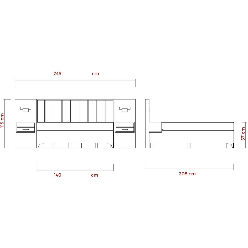 Gestoffeerd bed met matrassen en topmatras, met opbergruimte ALICIA 140x200 cm beige