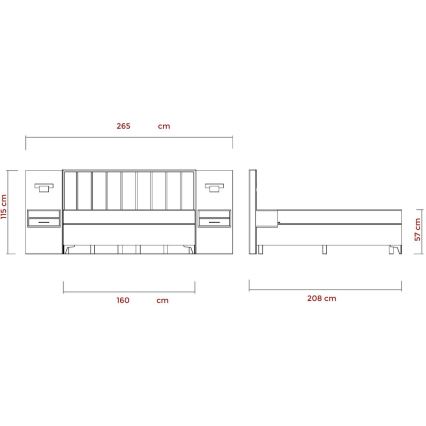 Gestoffeerd bed met matrassen en topmatras met opbergruimte ALICIA 160x200 cm beige