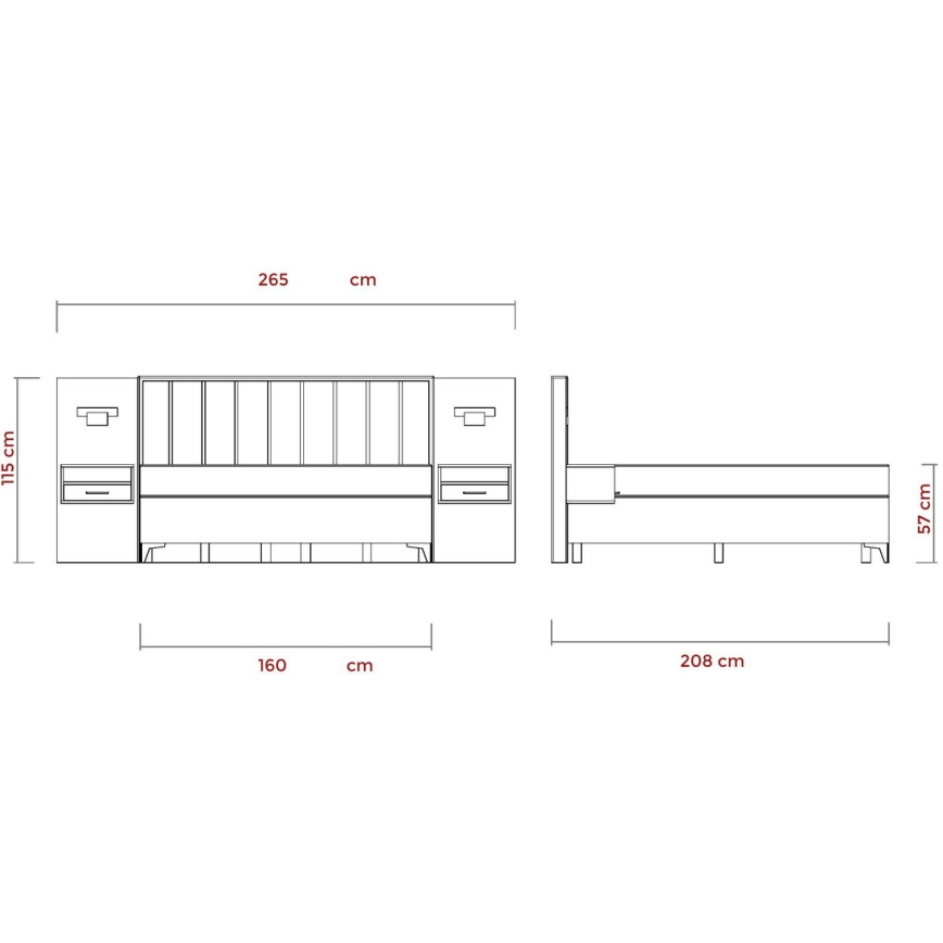 Gestoffeerd bed met matrassen en topmatras met opbergruimte ALICIA 160x200 cm beige