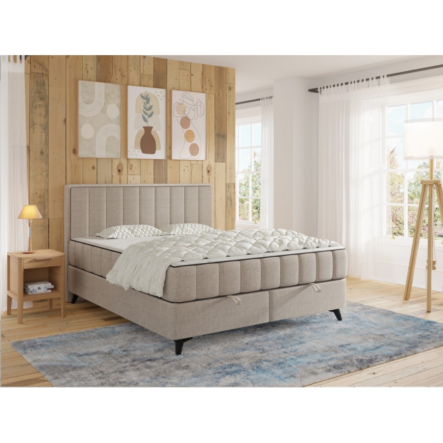 Gestoffeerd bed met matrassen en topper met opbergruimte ALICIA 180x200 cm beige