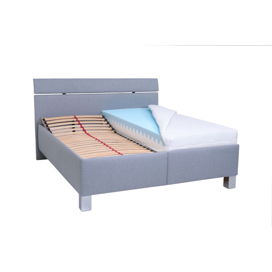 Gestoffeerd bed ALIS 160x200 cm met matras en opbergruimte, lichtgrijs