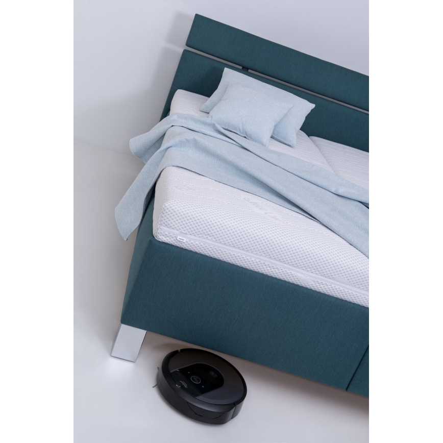 Gestoffeerd bed ALIS 160x200 cm met matras en opbergruimte, petrolkleurig