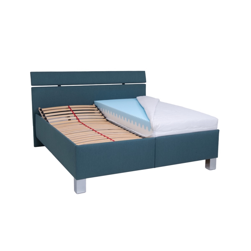 Gestoffeerd bed ALIS 160x200 cm met matras en opbergruimte, petrolkleurig
