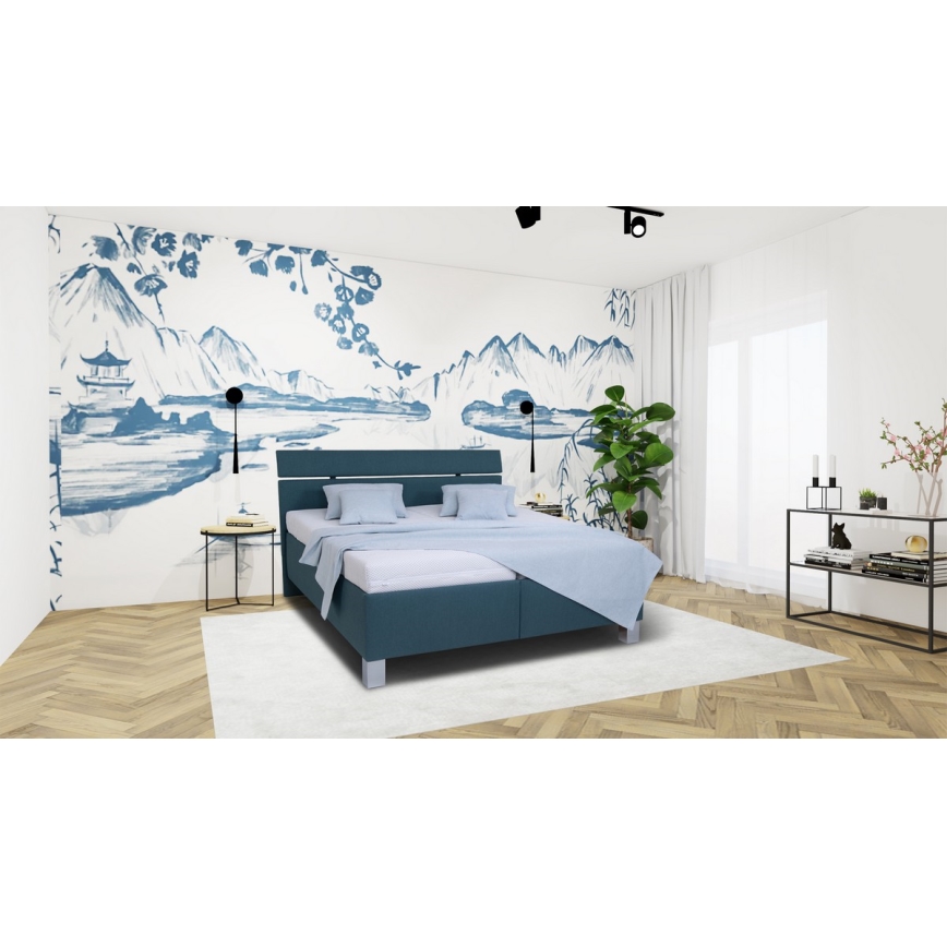 Gestoffeerd bed ALIS met opbergruimte, zonder matras, 160 x 200 cm, petrolblauw