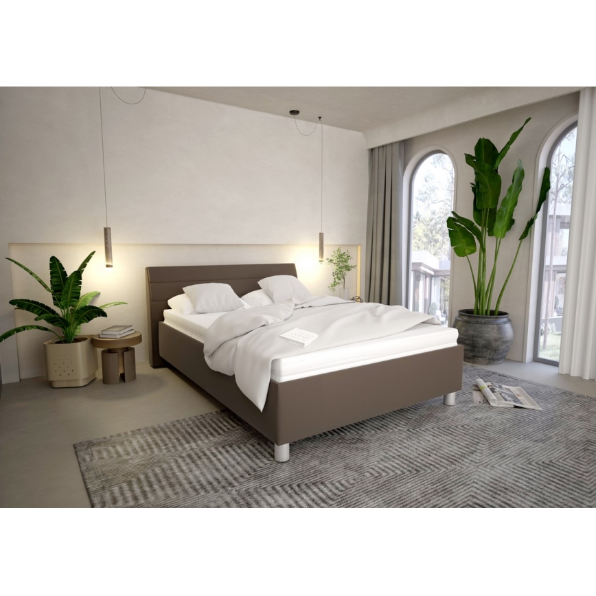 Gestoffeerd bed met opbergruimte en matras DALMA 140x200 cm grijs/bruin